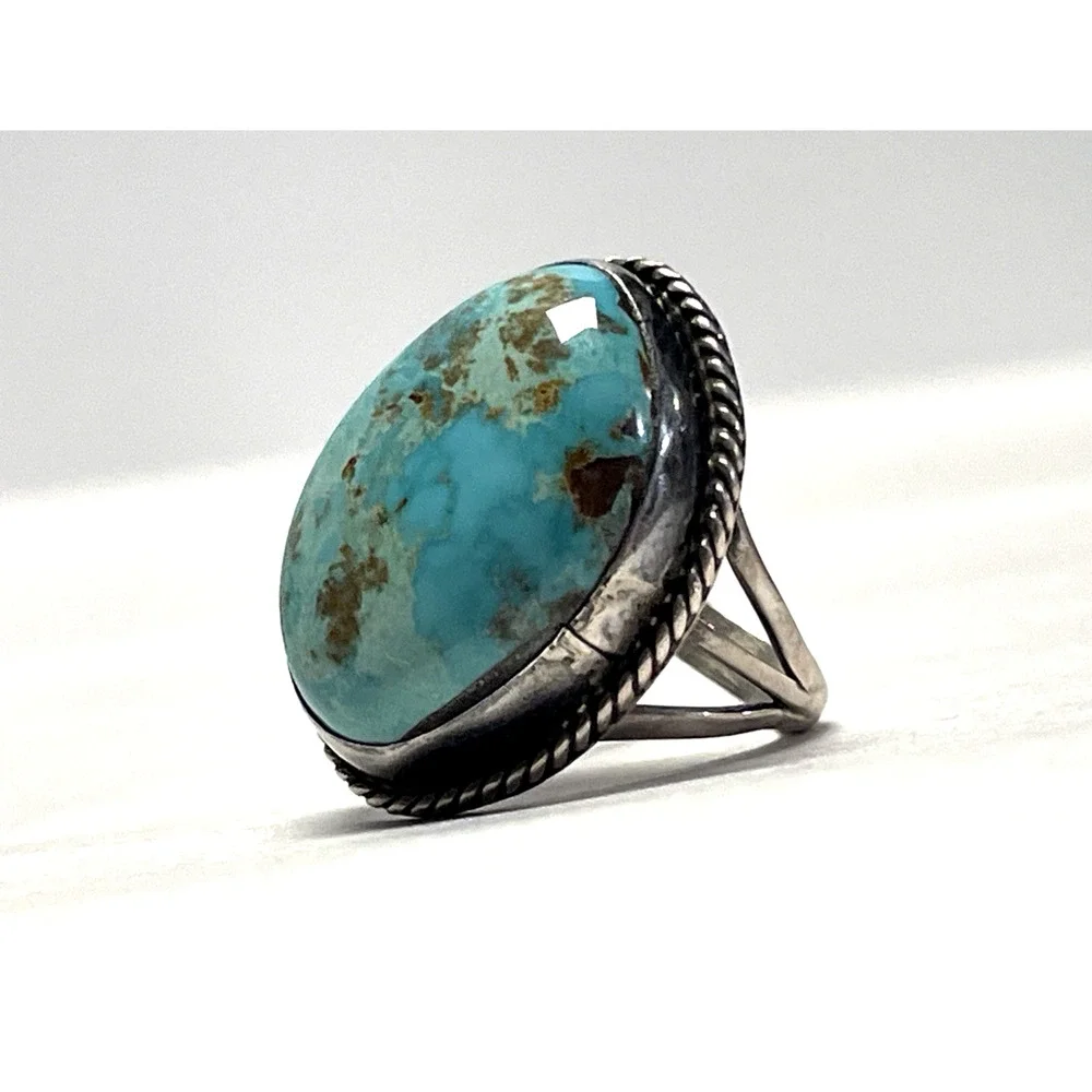 Vintage Navajo Turquoise 925 Sterling Silver Large Statement Ring Size 7.25 10g